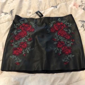 leather embroidered mini skirt
